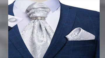 ست کراوات نقره ای اسکوتی ابریشمی لوکس m384