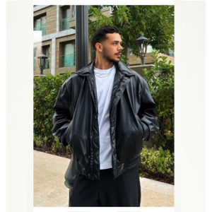 کاپشن چرمی مشکی مردانه e002