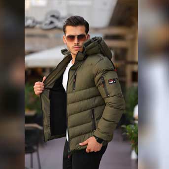 کاپشن سبز رنگ پفی زمستانی