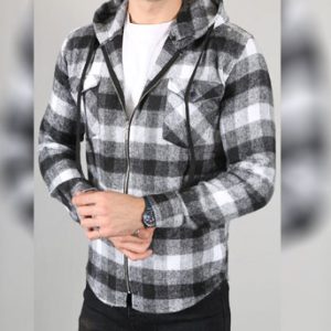 کت زیپ دار کلاهدار مردانه طرح چوب بری e088