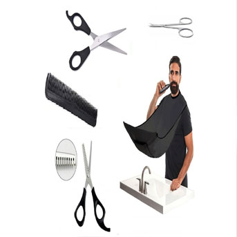 ست آرایشگاه 5 تکه YeniBazaar ترکیه-قیچی, شانه, پیش بند, ست ویژه قیچی ابرو e060
