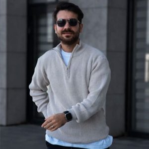 ژاکت بافتنی بژ یقه بلند مردانه e127
