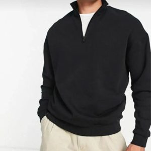 ژاکت نیم زیپ مشکی طرح ساده e095