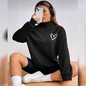 ژاکت مشکی نیم زیپ ورزشی زنانه e096