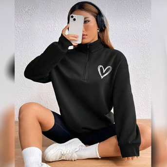 ژاکت مشکی نیم زیپ ورزشی زنانه e096