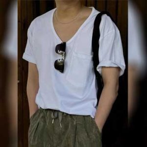 تیشرت یقه V تابستانه جیب دار