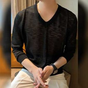 تی شرت آستین بلند یقه وی شفاف
