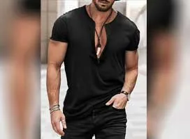 تی‌ شرت یقه باز مشکی مردانه زیپ دار مدل m1224